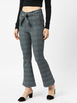High-Rise Flared Knitted Paper Bag Pants - Grey