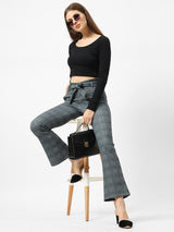 High-Rise Flared Knitted Paper Bag Pants - Grey
