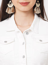 Women White Solid Denim Jacket - White