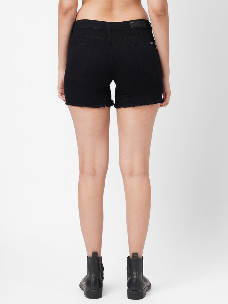 K4041 High-Rise Ripped Shorts - Black