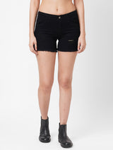 K4041 High-Rise Ripped Shorts - Black