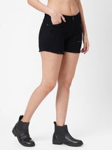 K4041 High-Rise Ripped Shorts - Black