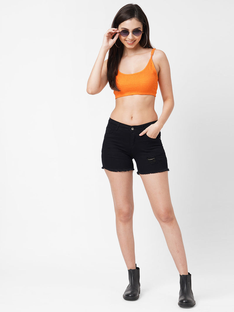 K4041 High-Rise Ripped Shorts - Black