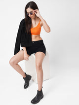 K4041 High-Rise Ripped Shorts - Black
