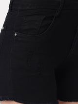 K4041 High-Rise Ripped Shorts - Black