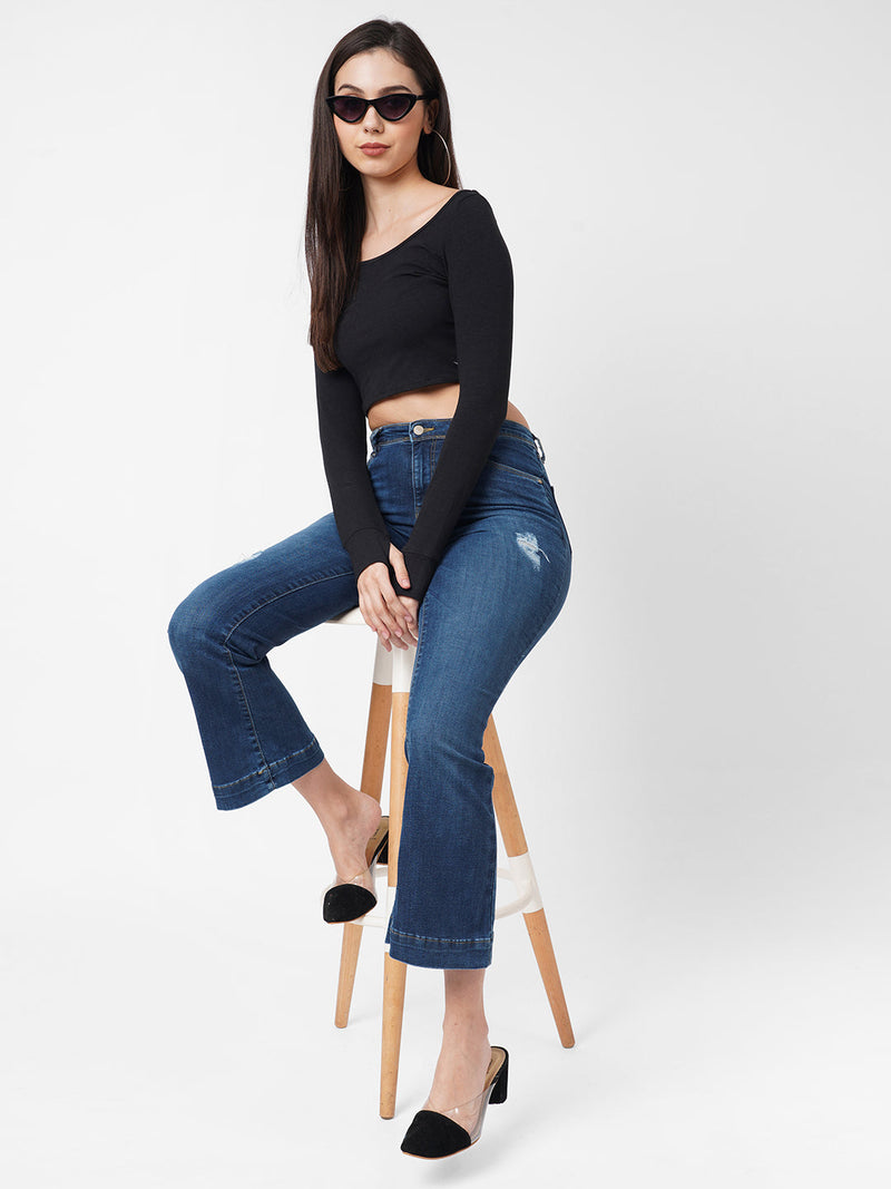 K5013 High-Rise Flared Jeans - Blue