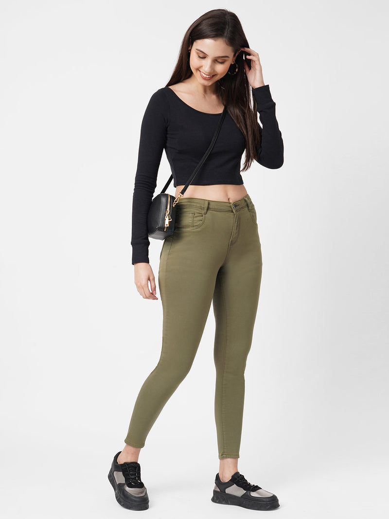 K4014 High-Rise Skinny Jeans - Olive