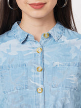 Women Blue Crop Shirt - Light Blue