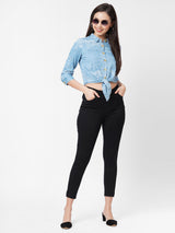 Women Blue Crop Shirt - Light Blue