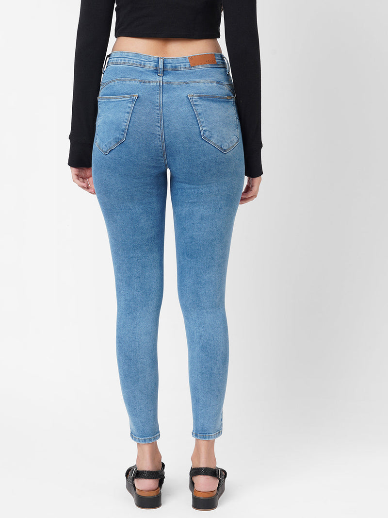K4068 Mid-Rise Push Up Super Skinny Jeans - Blue