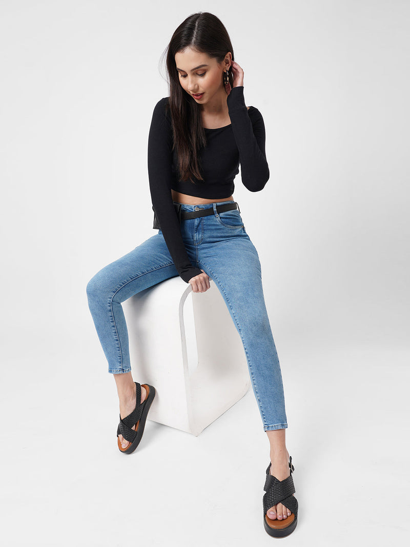 K4068 Mid-Rise Push Up Super Skinny Jeans - Blue
