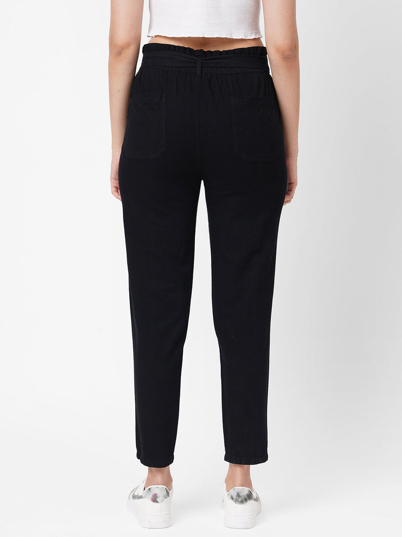 High-Rise Paper Bag Pants - Black