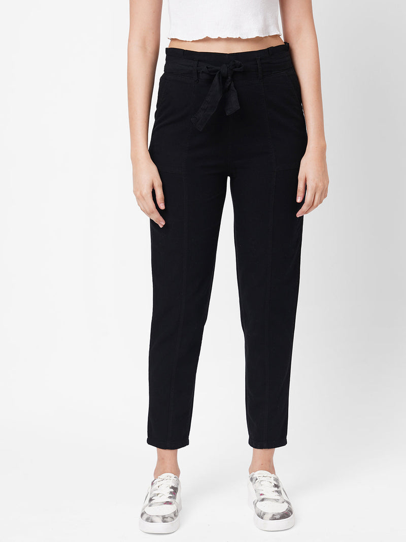 High-Rise Paper Bag Pants - Black