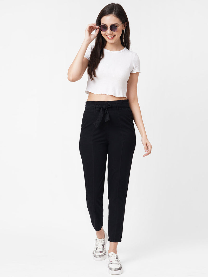High-Rise Paper Bag Pants - Black