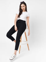 High-Rise Paper Bag Pants - Black