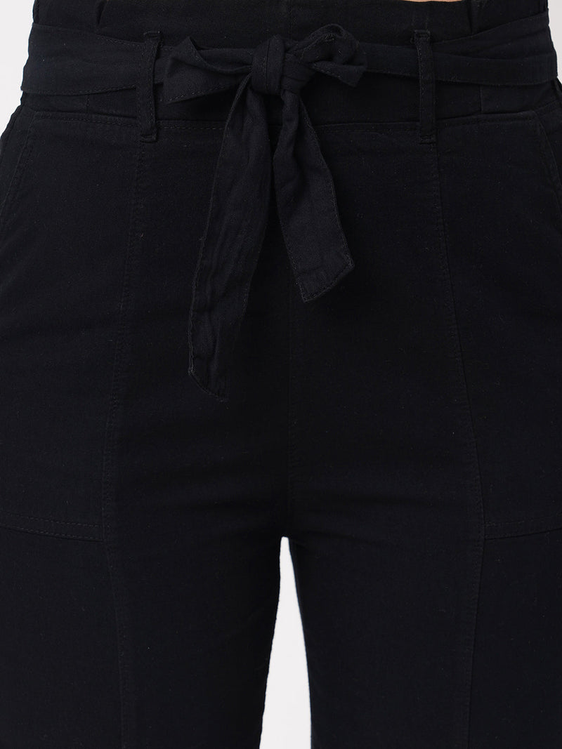 High-Rise Paper Bag Pants - Black