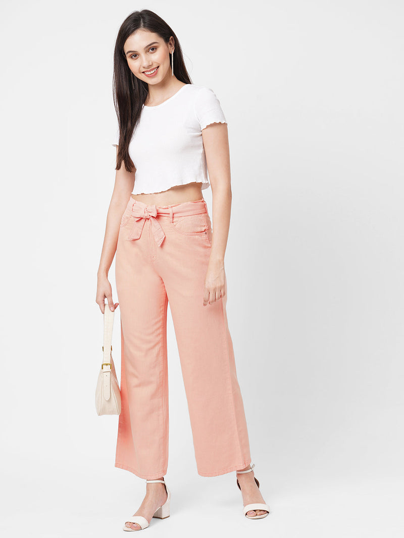 K5031 High-Rise Wide Leg Jeans - Peach