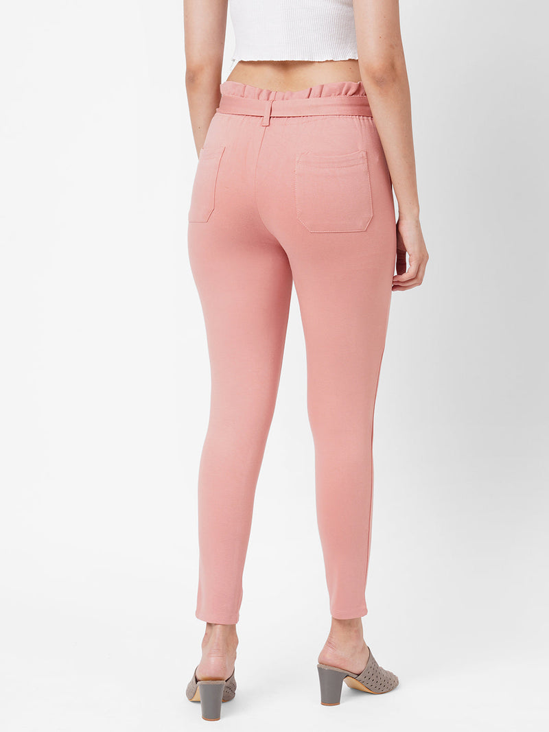 High-Rise Knitted Paper Bag Pants - Blush Pink