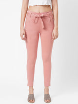 High-Rise Knitted Paper Bag Pants - Blush Pink