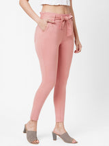 High-Rise Knitted Paper Bag Pants - Blush Pink