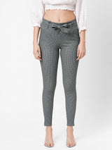 High-Rise Knitted Paper Bag Pants - Black Grey