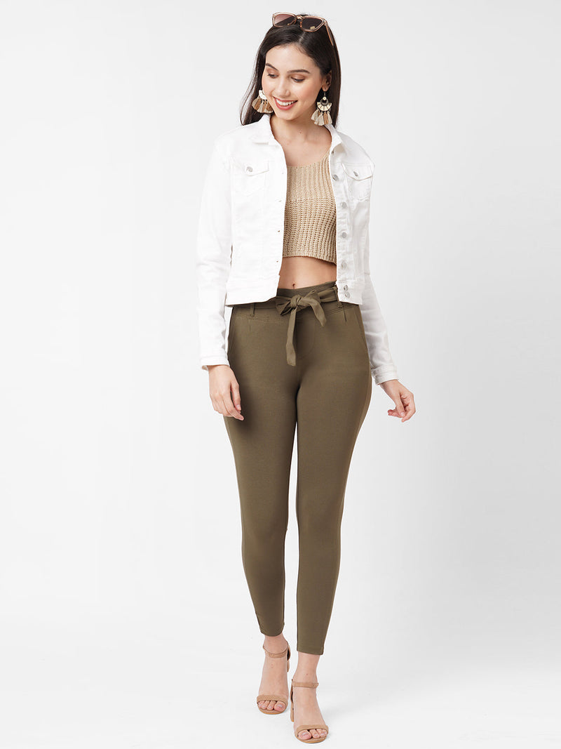 Women White Solid Denim Jacket - White
