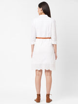 Women White Embroidered Schiffli Dress - Bleach White