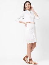 Women White Embroidered Schiffli Dress - Bleach White