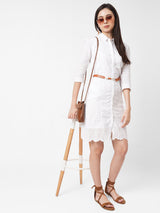 Women White Embroidered Schiffli Dress - Bleach White