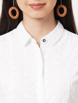 Women White Embroidered Schiffli Dress - Bleach White