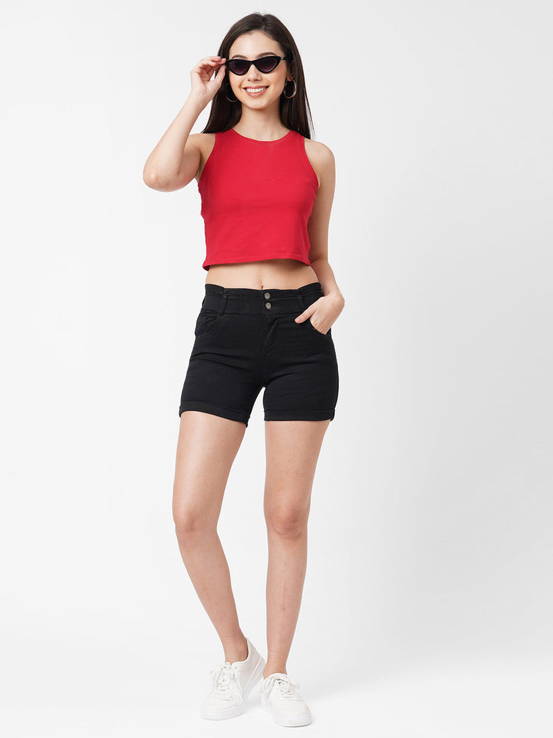 K4041 High-Rise Slim Shorts - Black