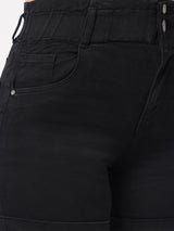 K4041 High-Rise Slim Shorts - Black
