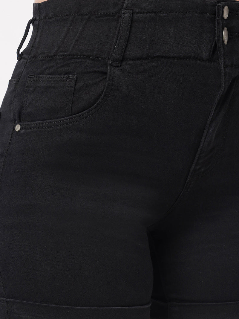 K4041 High-Rise Slim Shorts - Black