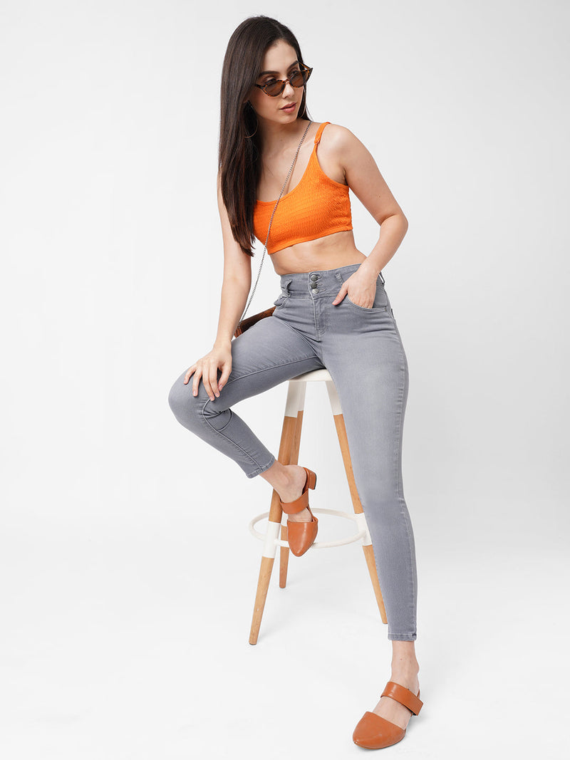 K4014 High-Rise Skinny Jeans - Grey