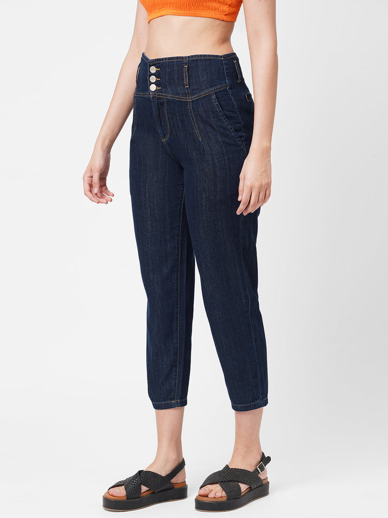 High-Rise Baggy Fit Jeans - Dark Blue
