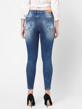 K4014 High-Rise Skinny Knee Blowout Ripped Jeans - Blue