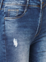K4014 High-Rise Skinny Knee Blowout Ripped Jeans - Blue