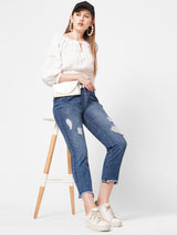 High-Rise Baggy Fit Ripped Jeans - Light Blue