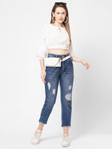 High-Rise Baggy Fit Ripped Jeans - Light Blue
