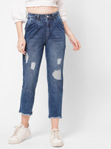 High-Rise Baggy Fit Ripped Jeans - Light Blue