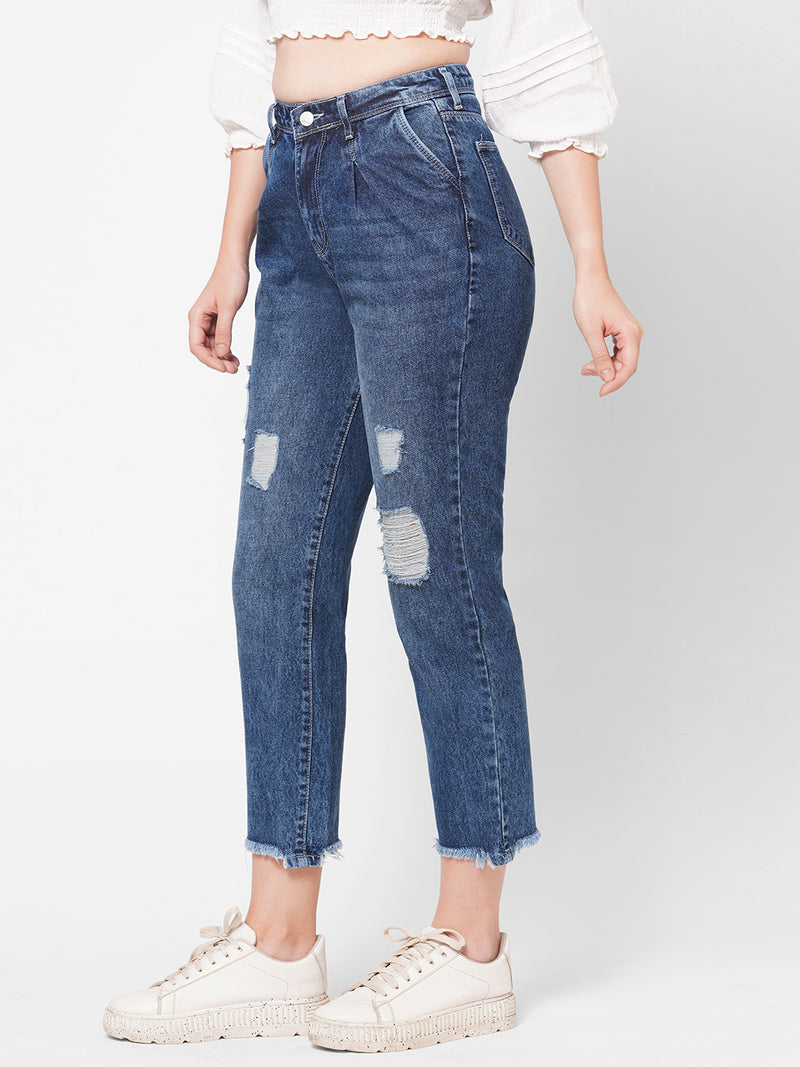 High-Rise Baggy Fit Ripped Jeans - Light Blue
