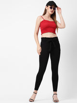 High-Rise Knitted Paper Bag Pants - Black
