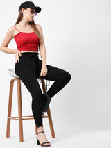 High-Rise Knitted Paper Bag Pants - Black