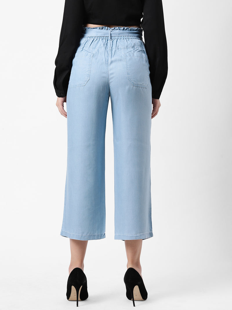 High-Rise Paper Bag Culottes - Light Blue