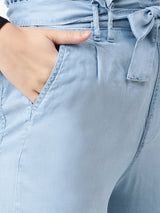 High-Rise Paper Bag Culottes - Light Blue