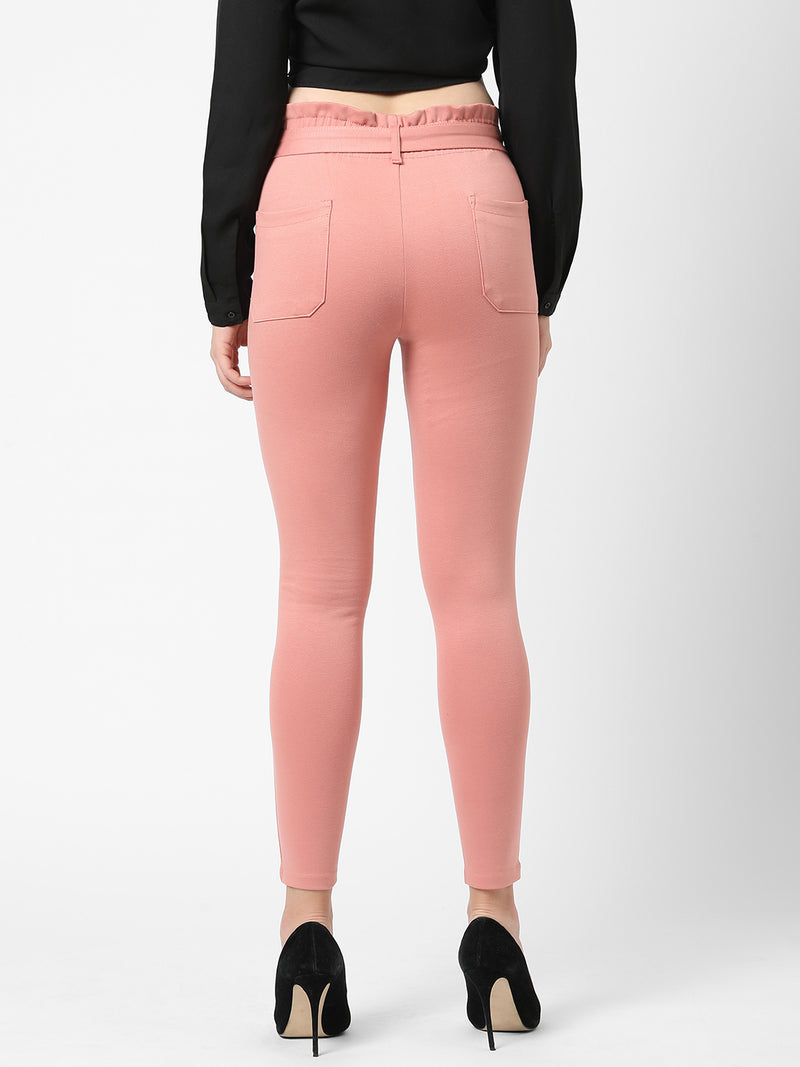 High-Rise Knitted Paper Bag Pants - Blush Pink