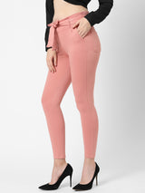 High-Rise Knitted Paper Bag Pants - Blush Pink