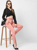 High-Rise Knitted Paper Bag Pants - Blush Pink