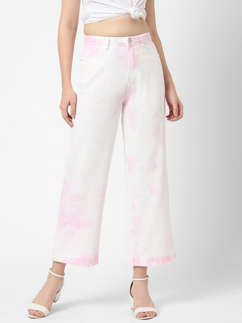 K5031 High-Rise Wide Leg Jeans - Fuchsia