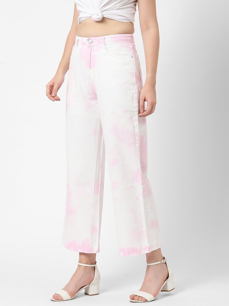 K5031 High-Rise Wide Leg Jeans - Fuchsia